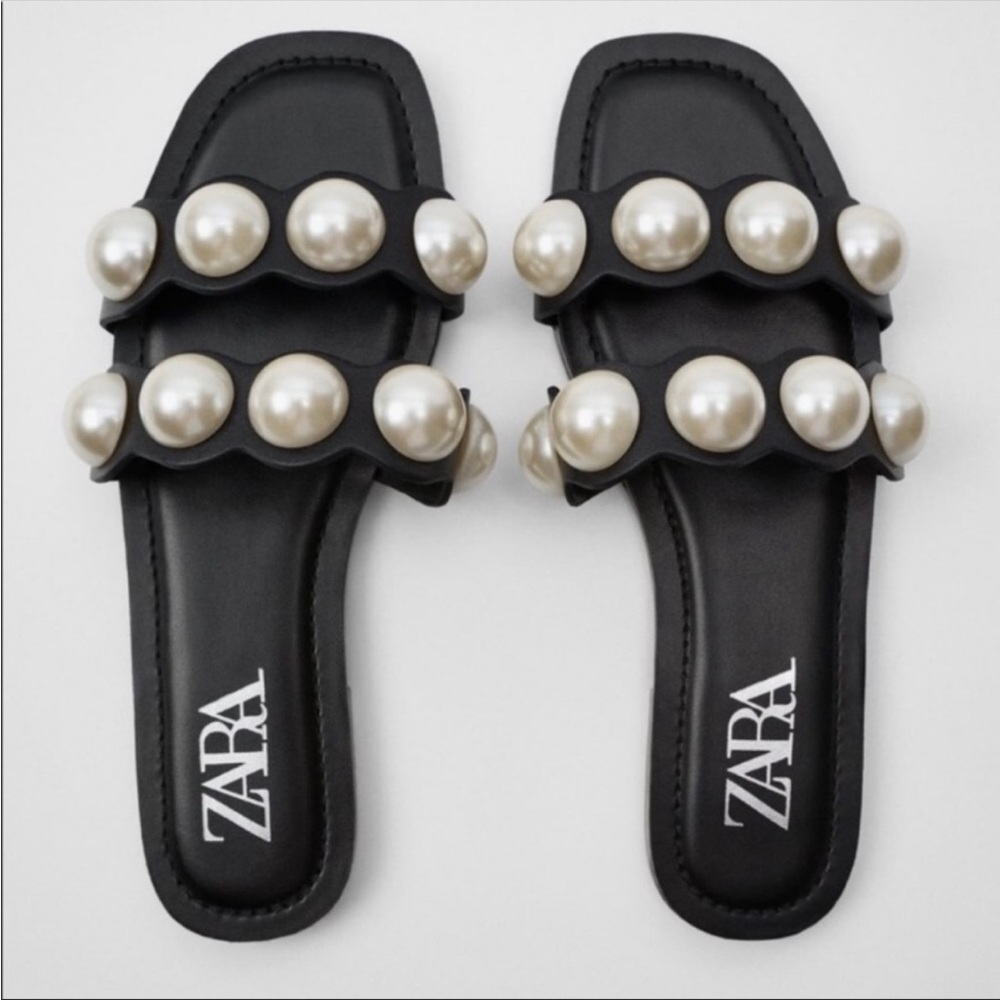 Zara Pearl Leather Slides